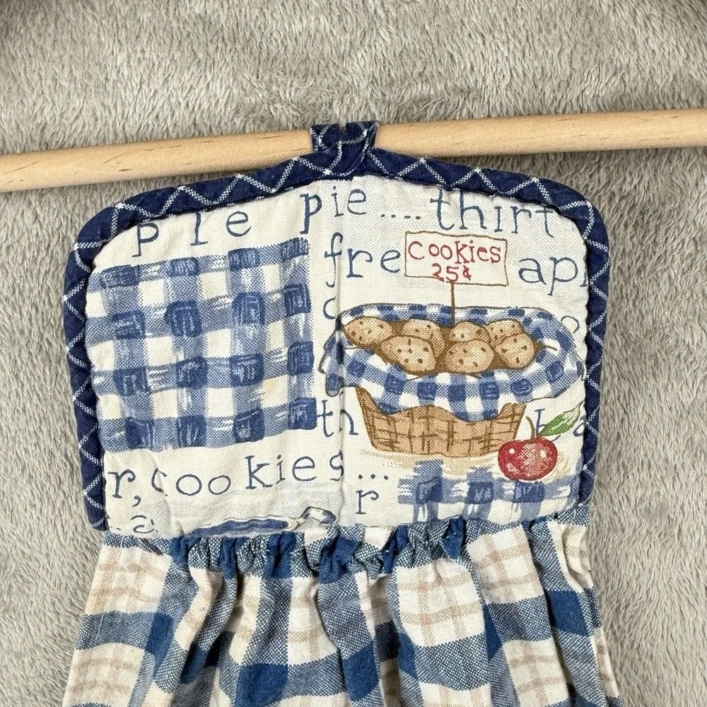 Hanging Decorative Towel Hot Pad Cookies Baking Plaid Button Vintage Cottagecore